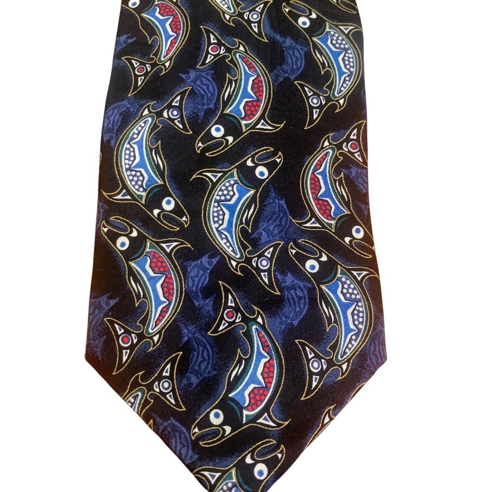 Aesotica Men's Neck Tie Eleanor Paine Silk Multi Color Fish‎ Design